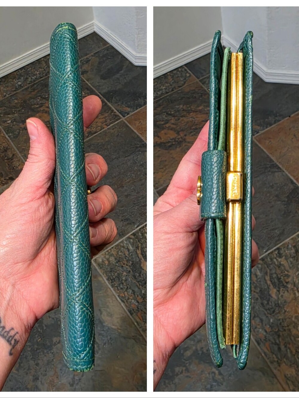 Vintage Chanel Caviar Classic Long Flap Wallet in Emerald Green - WITH COA - Picture 6 of 16
